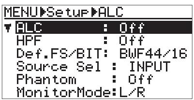 FOSTEX FR-2LE - 1) Sélectionnez “setup > ” avec la touche [+] ou [-], puis validez par [menu/enter]. - 2