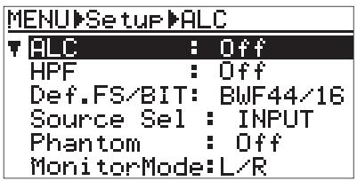 FOSTEX FR-2LE - 1) Sélectionnez “setup > ” avec la touche [+] ou [-], puis validez par [menu/enter]. - 2