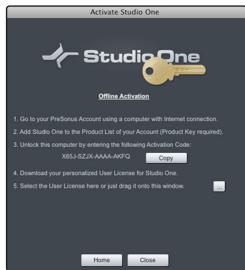 PRESONUS STUDIOLIVE 24.4.2 - Activation hors ligne de studio one artist - 1