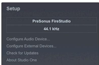 PRESONUS STUDIOLIVE 24.4.2 - Page de démarrage : setup sélection d'un autre pilote audio depuis la page de démarrage - 1