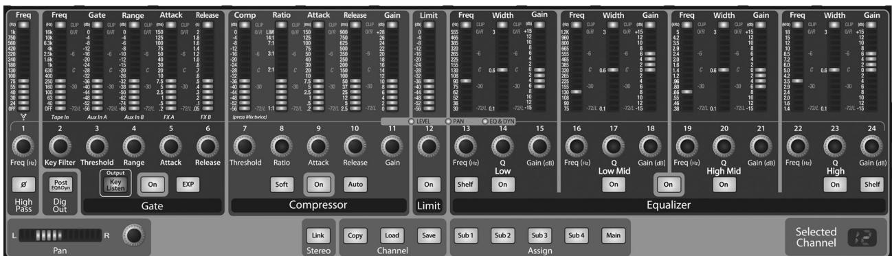 PRESONUS STUDIOLIVE 24.4.2 - Règle et affiche l'atténuation ou l'augmentation de gain de la fréquence centrale pour la bande haute. - 1
