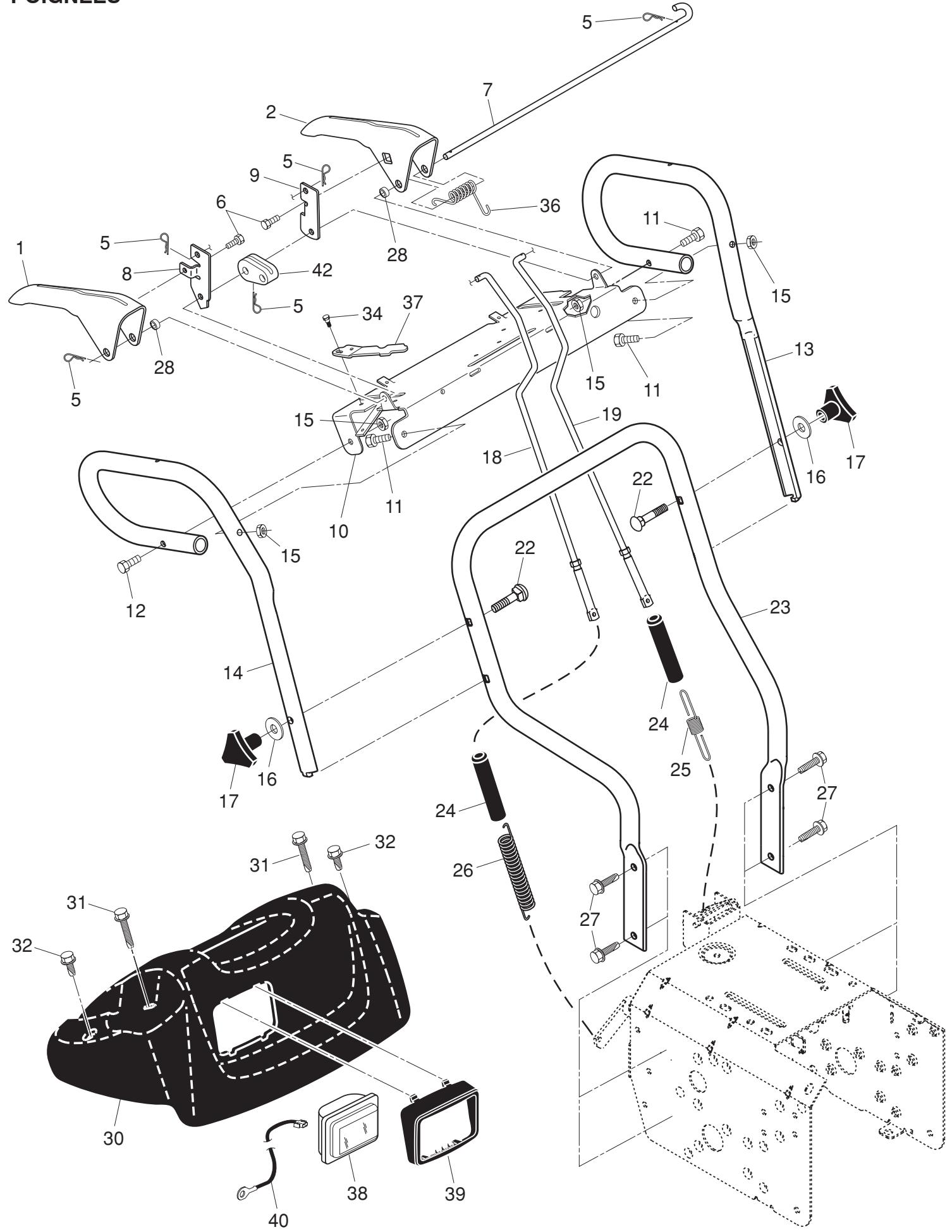 POULAN PRO 96192001902 - Pièces de rechange souffleuse à NEIGE - modèle PP11530ES (96192001902) poignées - 1
