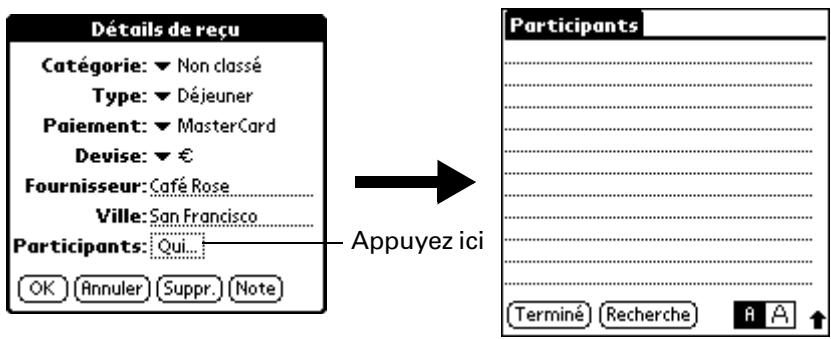 PALM ZIRE 21 - Pour ajouter des noms à un enregistrement de dépenses : - 1