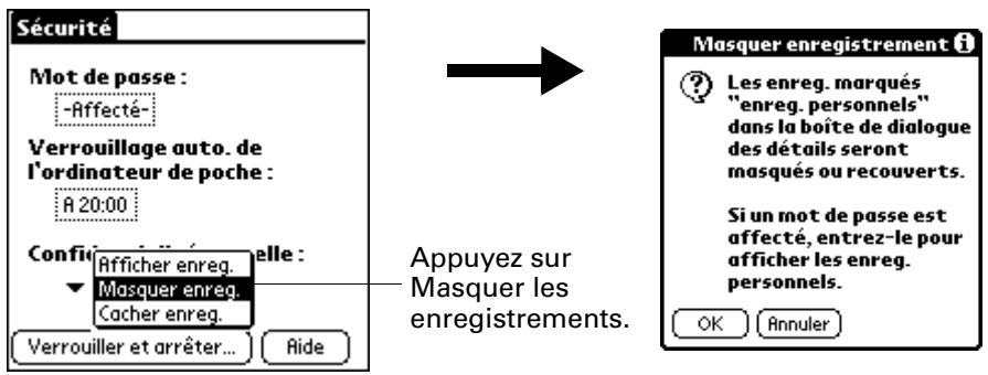 PALM ZIRE 21 - Pour masquer tous les enregistrements personnels : - 1