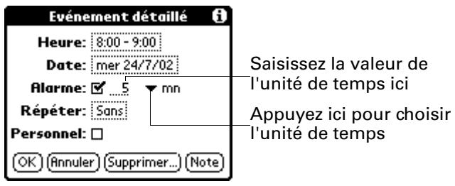 PALM ZIRE 21 - Pour définir une alarme pour un événement : - 1