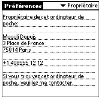PALM ZIRE 21 - Pour personnaliser les préférences relatives au propriétaire : - 1