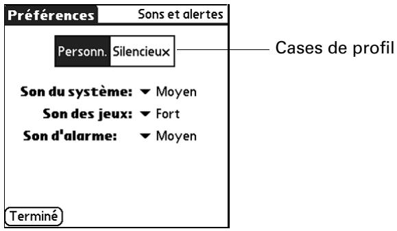 PALM ZIRE 21 - Option sons et alertes de l'écran préférences - 1