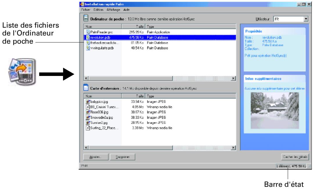 PALM ZIRE 21 - Pour transférer des applications ou des fichiers par glisser-déplacer vers la fenêtre installation rapide palm : - 1