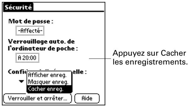 PALM ZIRE 21 - Pour cacheter tous les enregistrements personnels : - 1