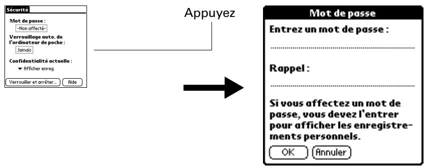 PALM ZIRE 21 - Pour afféter un mot de passe : - 1