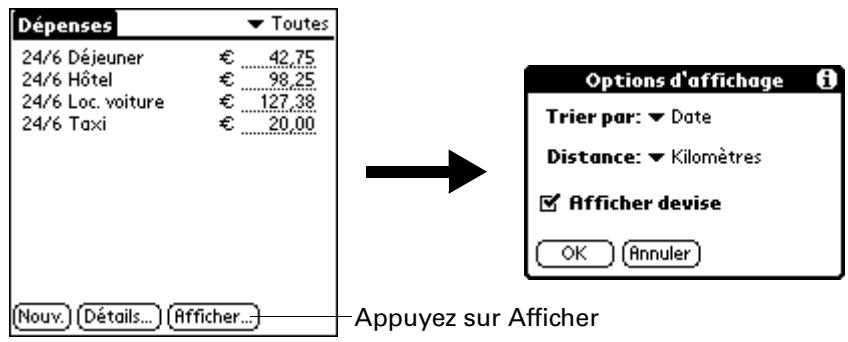 PALM ZIRE 21 - Pour ouvrir la boîte de dialogue options d'affichage : - 1