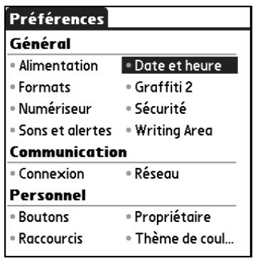 PALM ZIRE 21 - Configuration de l'option personnelle de l'écran préférences - 1