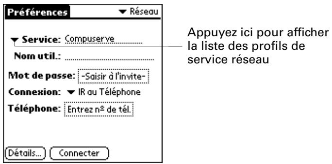 PALM ZIRE 21 - Pour sélectionner un profil de service réseau : - 1