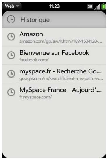 PALM PRE PLUS O2 - Retour à des pages web précédemment consultées - 1