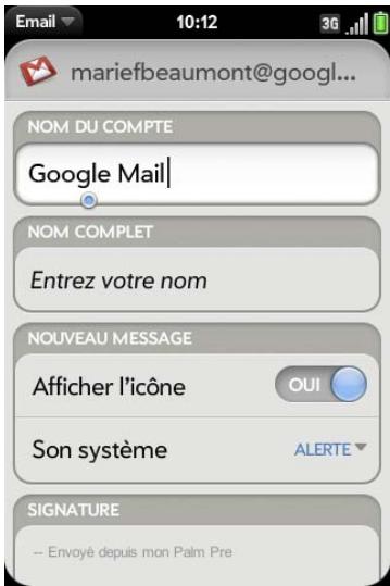 PALM PRE PLUS O2 - Configuration d'un compte d'email en cas d'échec de la configuration automatique - 2
