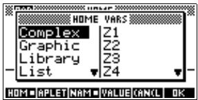 COMPAQ 39GS - Le menu VARS - 1