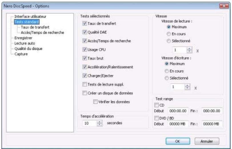 NERO DISCSPEED 9 - Option de l'arborescence Tests standard - 1