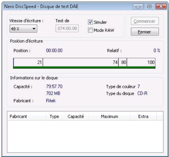 NERO DISCSPEED 9 - Fenêtre Nero DiscSpeed - Disque de test DAE - 1