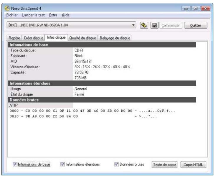NERO DISCSPEED 9 - Onglet Infos disque - 1
