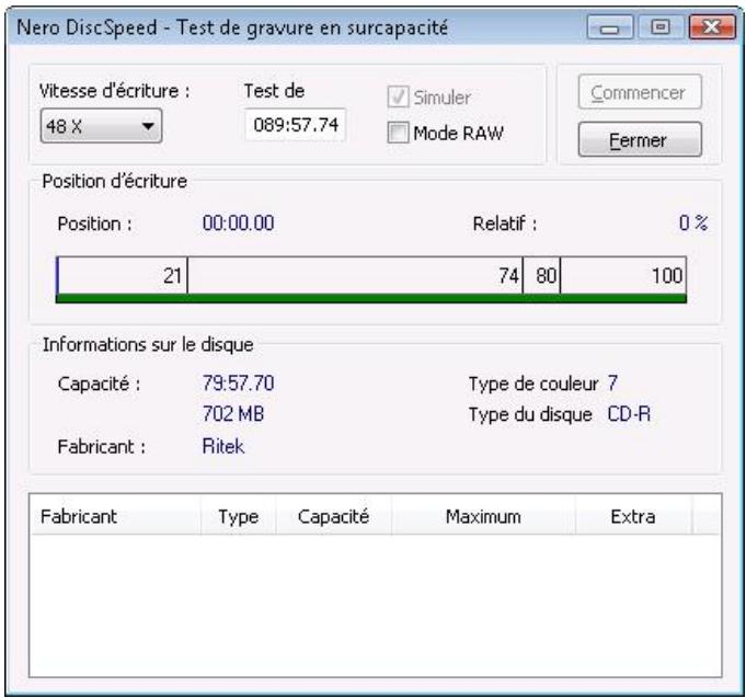NERO DISCSPEED 9 - Nero DiscSpeed - Fenêtre Test de gravure en surcapacité - 1