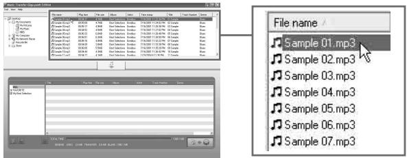 AIWA MUSIC TRANSFER - Seleccione el archivo MP3 deseado en la ventana Explorer. - 1
