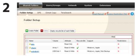 BUFFALO TS-RX : TERASTATION III RACKMOUNT - Configurer des restrictions d'accès pour des utilisateurs/groups - 1