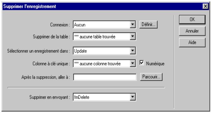 MACROMEDIA DREAMWEAVER MX-ULTRADEV 4 - Pour insérer un comportement de serveur destiné à la suppression de l'enregistrement de la base de données : - 1