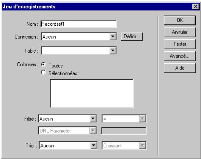 MACROMEDIA DREAMWEAVER MX-ULTRADEV 4 - Pour créer le jeu d'enregistrements contenant les résultats de la recherche : - 1