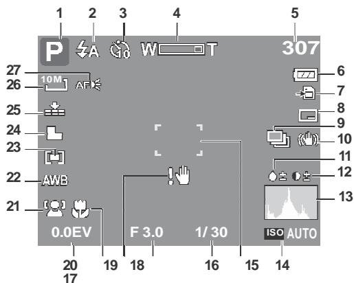 AGFAPHOTO COMPACT 100 - Disposition de I'écran du Mode d'enregistrement - 1