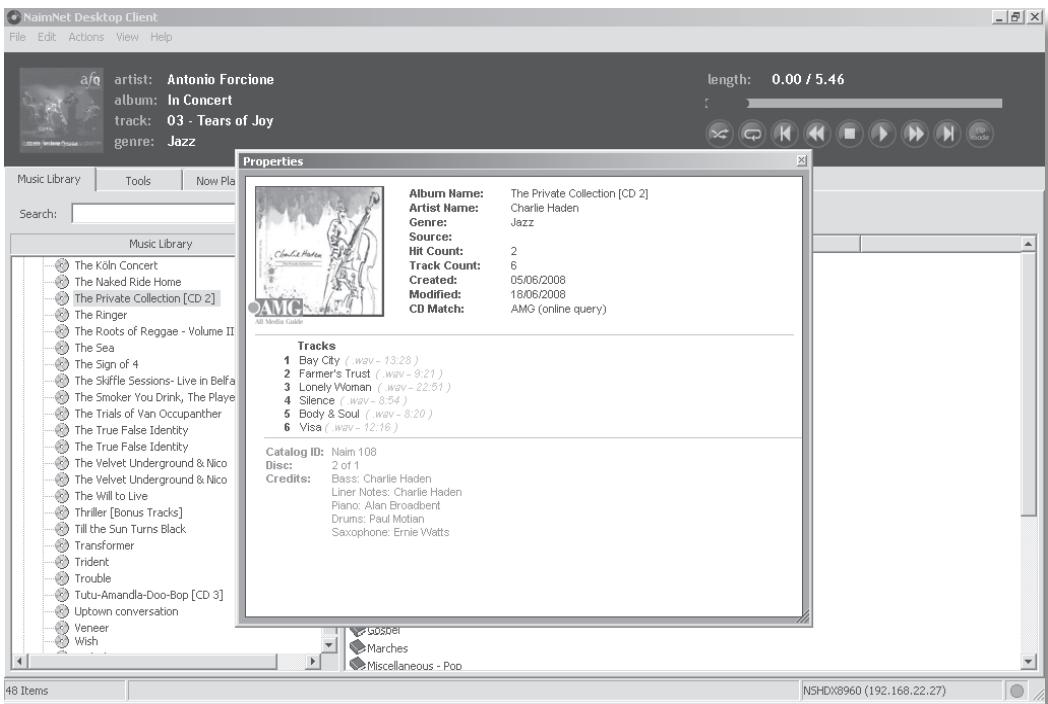 NAIM HDX - Affichage des propriétés de l'album - 1