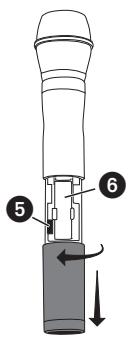 SHURE UHF-R WIRELESS - Commandes et connecteurs de l'émetteur boîtier ceinture et à main - 4