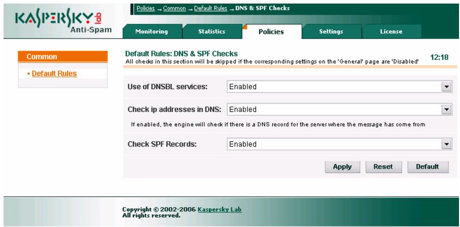 KASPERSKY ANTI-SPAM 3.0 - Section DNS & SPF Checks - 1
