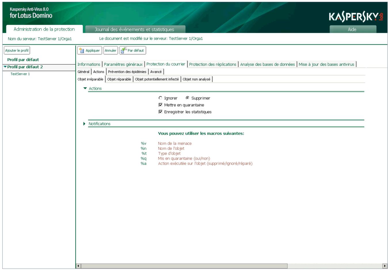 KASPERSKY ANTI-VIRUS 8 - ACTIONS à EXECUTER SUR LES OBJECTS DU COURRIER - 1