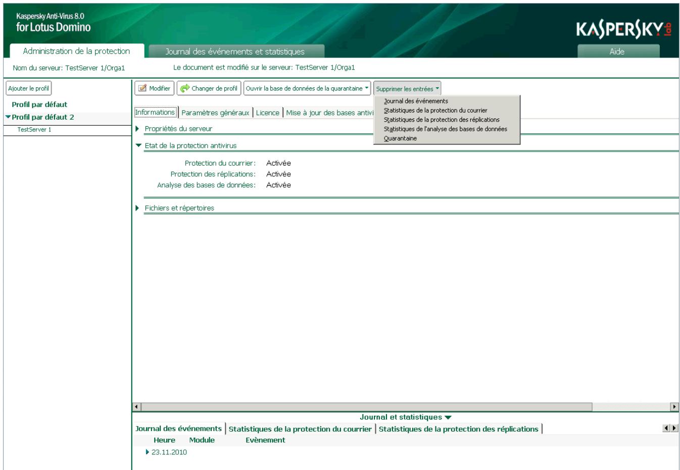 KASPERSKY ANTI-VIRUS 8 - SUPPRESSION DES INFORMATIONS DE LA BASE DE DONNÉES JOURNAL DES ÉVÉNEMENTS ET STATISTIQUES - 1