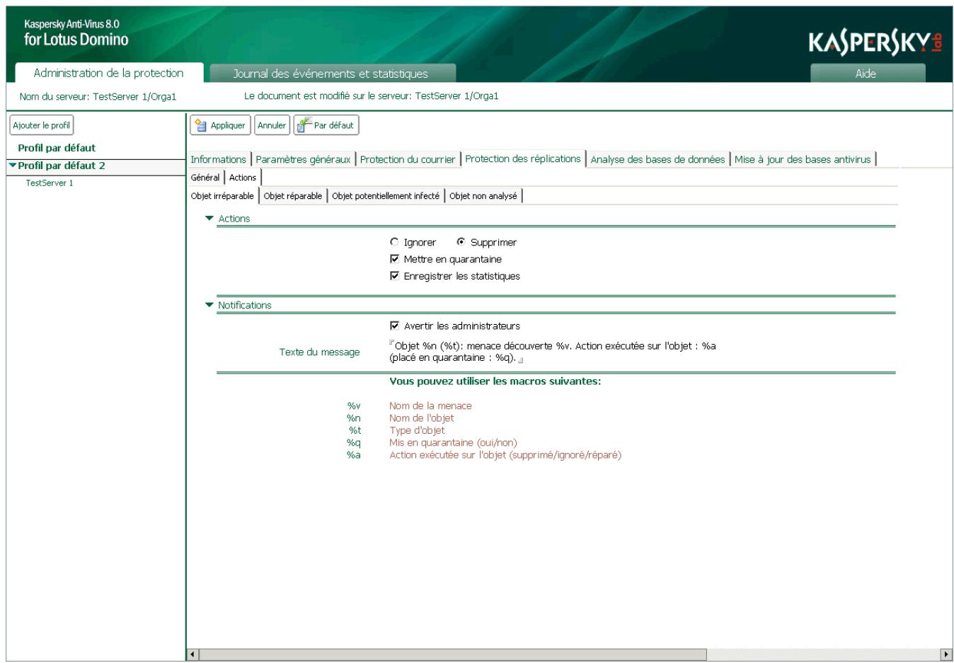 KASPERSKY ANTI-VIRUS 8 - ACTIONS À EXECUTER SUR LES OBJECTS EN MODE DE PROTECTION DES RÉPPLICATIONS - 1