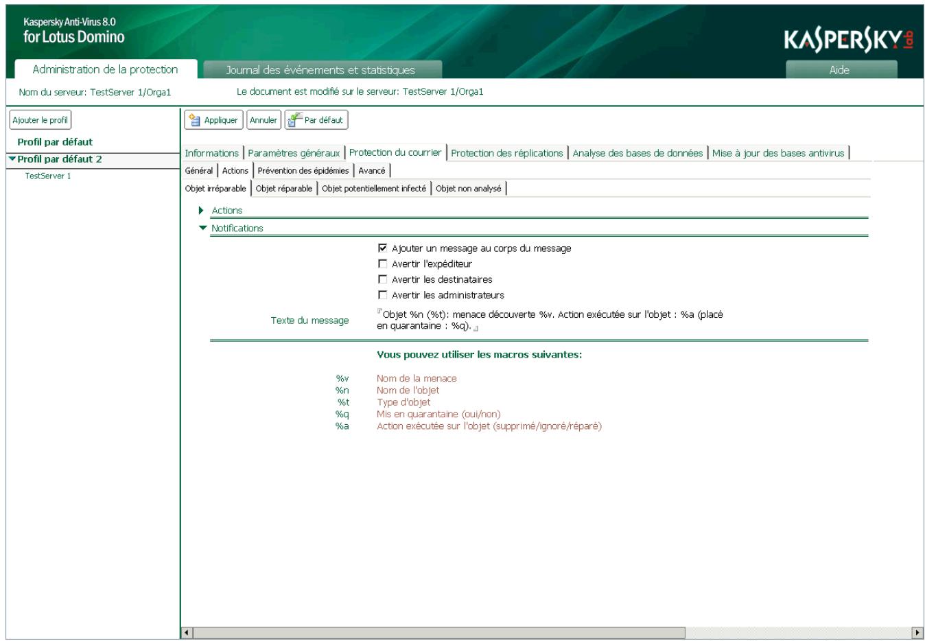 KASPERSKY ANTI-VIRUS 8 - ACTIONS à EXECUTER SUR LES OBJECTS DU COURRIER - 2