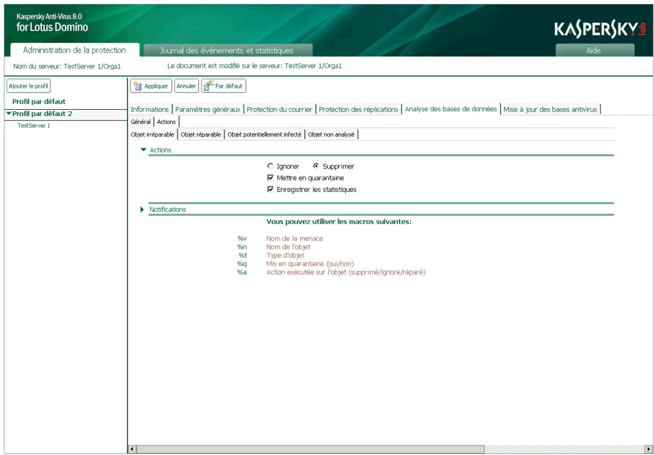 KASPERSKY ANTI-VIRUS 8 - ACTIONS À EXECUTER SUR LES OBJECTS EN MODE D'ANALYSE DES BASES DE DONNÉES - 1