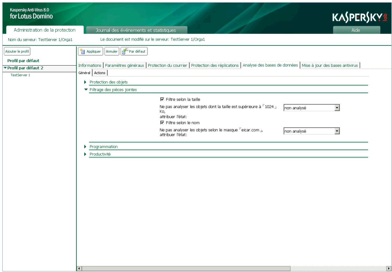 KASPERSKY ANTI-VIRUS 8 - FILTRAGE DES PIEÇES JOINTES EN MODE D'ANALYSE DES BASES DE DONNÉES - 1