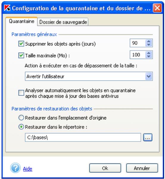 KASPERSKY ANTI-VIRUS PERSONAL PRO 5.0 - Configuration de la quarantaine et du dossier de sauvegarde - 5