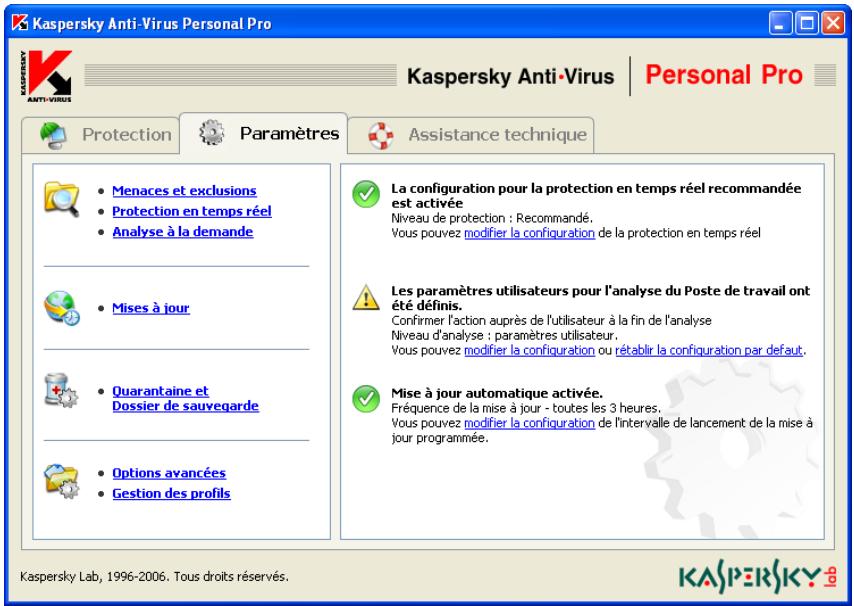 KASPERSKY ANTI-VIRUS PERSONAL PRO 5.0 - Onglet Paramètres - 1