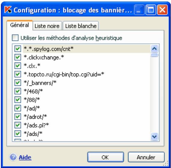 KASPERSKY INTERNET SECURITY 6.0 - Configuration de la liste standard des bannières bloquées - 1