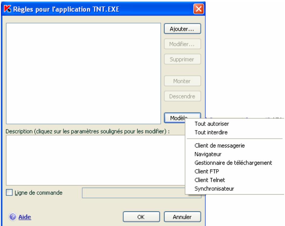 KASPERSKY INTERNET SECURITY 6.0 - Création d'une règle sur la base d'un modele - 1