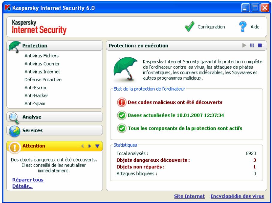 KASPERSKY INTERNET SECURITY 6.0 - Fenêtre principale du logiciel - 1