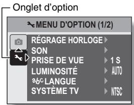 LOGICOM-SANYO XACTI VPC-E7 - Appuyez sur la touche [▲] ou [▼] pour sélectionner l'onglet d'options. - 1
