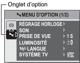 LOGICOM-SANYO XACTI VPC-S70 - Appuyez sur la touche [▲] ou [▼] pour sélectionner l'onglet d'options. - 1