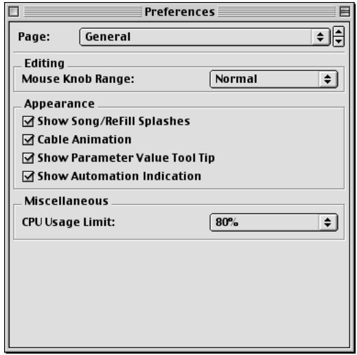 PROPELLERHEAD REASON - Préférences - General - 1