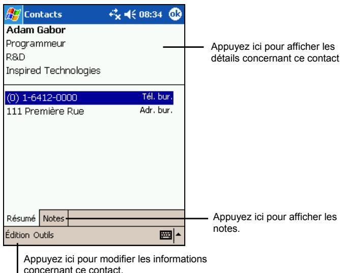 YAKUMO DELTAX GPS - Utilisation de l'écran Résumé des Contacts - 1