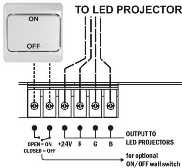 BEGLEC MICRO LED MANAGER - Aansluiten van een gewone analoge schakelaar voor de black-out functie: - 1