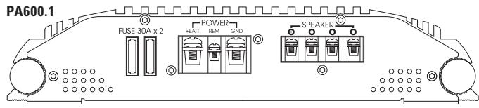 POLK AUDIO PA400.1 - FIGURA 3—CONEXIONES DE AMPLIFICADOR: PANEL TRASERO (PA400.1/PA600.1/PA1200.1) - 2