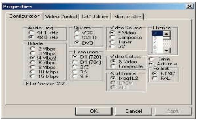 ADS TECH INSTANT DVD + DV - Dialogbox "Video Capture Property Settings" (Einstellungen für die Videoaufzeichnung) - 1